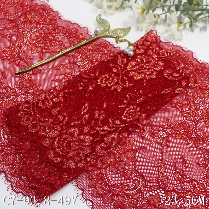 freedombeauty|Red Asymmetrical Gold Stamping Elastic Eyelash Lace Trim Dance Costume Curtain 23cm Lace Trim Accessories