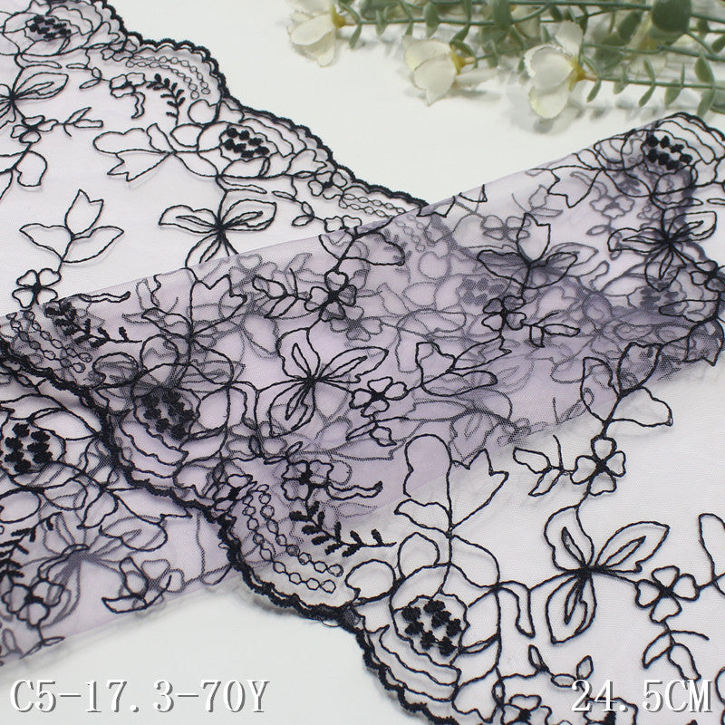 【1pack】-Freedombeauty | Blue Grenadine Bilateral French Flower Embroidery Lace 24cm Clothing Home Textile Lace Accessories DIY