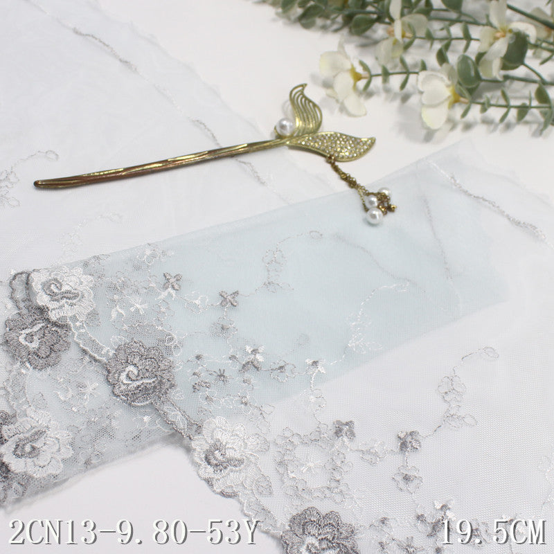 【1pack】-freedombeauty|Gray Mesh Single-Sided Two-Tone French Flower Embroidery Lace Trim Clothing Home Textile Lace Trim DIY Accessories