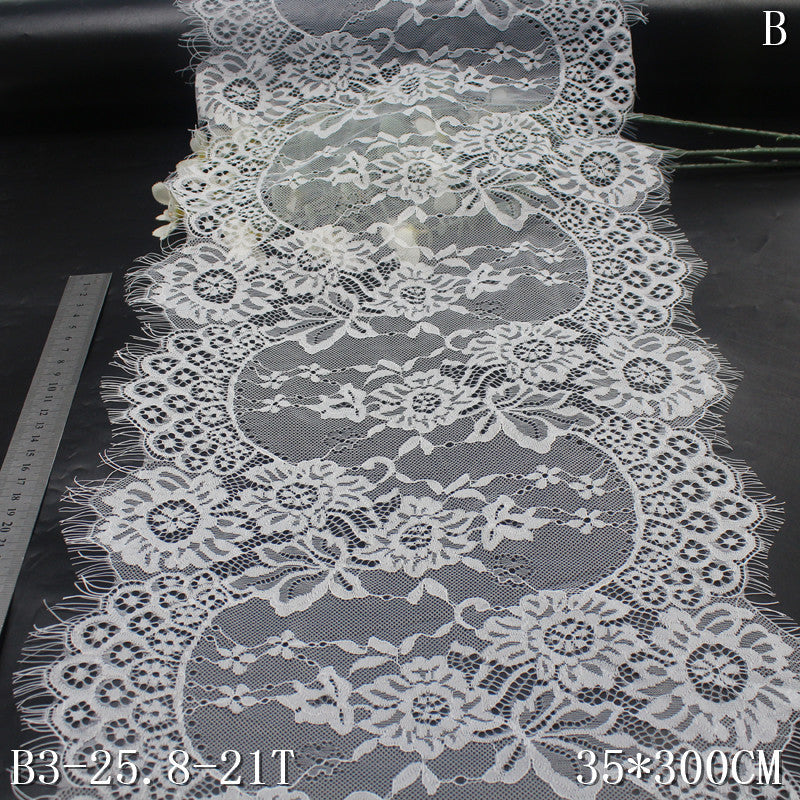 freedombeauty|Deep White Full Double Wave Pattern Romantic Non-Elastic Eyelash Wedding Dress Curtain Decoration Lace Trim