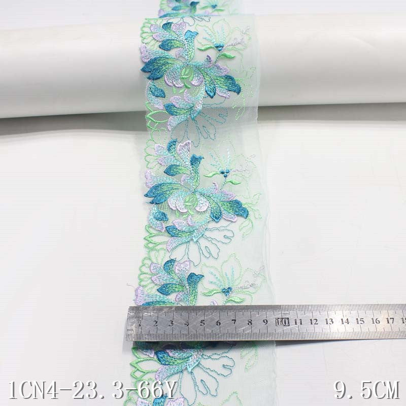 【1pack】-freedombeauty|Green Mesh Single-Sided Polyester Flower Narrow Embroidery Trim Accessories Curtain Table Edge Fabric Trim