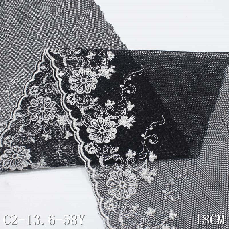 【1pack】-freedombeauty|Black Embroidered Lace White Flower Single Wave Hexagonal Mesh Base Cheongsam Bra Accessories Mesh Lace