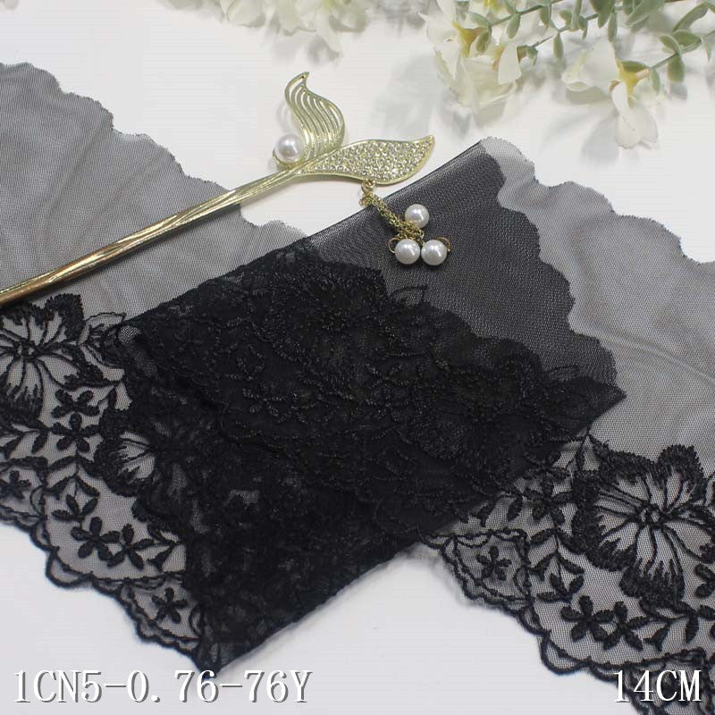 【1pack】-freedombeauty|Black Mesh Single-Sided Polyester Thread Flower Embroidery Trim Clothing Curtain Sofa Cushion Lace Trim Accessories