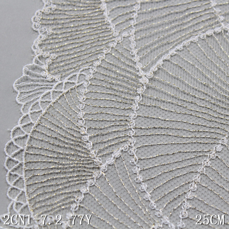 【1pack】-Freedombeauty | White Mesh Bilateral Gold Silk Shell Embroidery Lace 25cm Curtain Sofa Cushion Lace Accessories