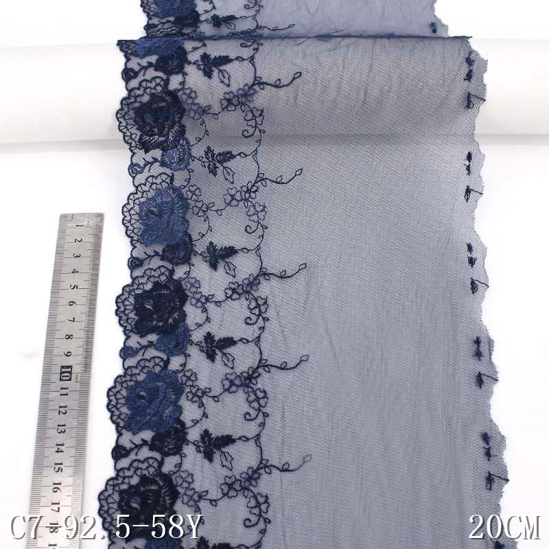 【1pack】-Freedombeauty | Dark Blue Embroidery Lace Unilateral Three-Dimensional Polyester Thread Little Flower Floral Pattern Width 20cm Home Wear Accessories Mesh Lace