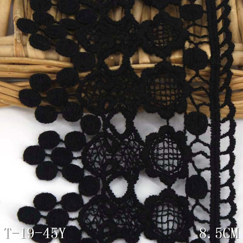 freedombeauty|In Stock Black Single-Sided Small Flower Embroidery Trim 8.5cm Barbie Doll Clothing Fabric Water-Soluble Embroidery