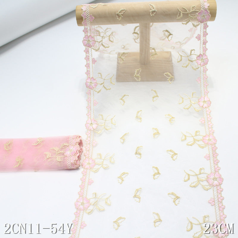 【1pack】-freedombeauty|Two-tone Mesh Double-sided Vintage Small Flower Embroidery Trim Curtain Sofa Cushion 24cm Lace Trim Accessories