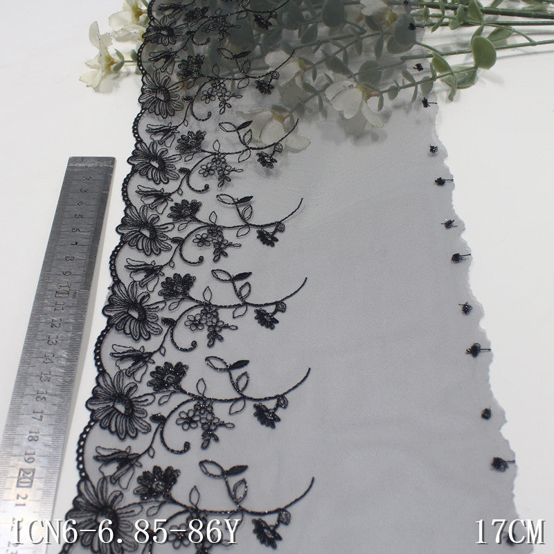 【1pack】-freedombeauty|Multicolor Single-Sided Japanese Style Silver Thread Flower Mesh Embroidery 15cm Clothing Home Textile Lace Trim DIY