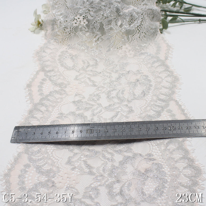 freedombeauty|Multicolor Gold and Silver Thread Shiny Ethnic Style Full Floral Elastic Eyelash Lace Sexy Lingerie Lace DIY