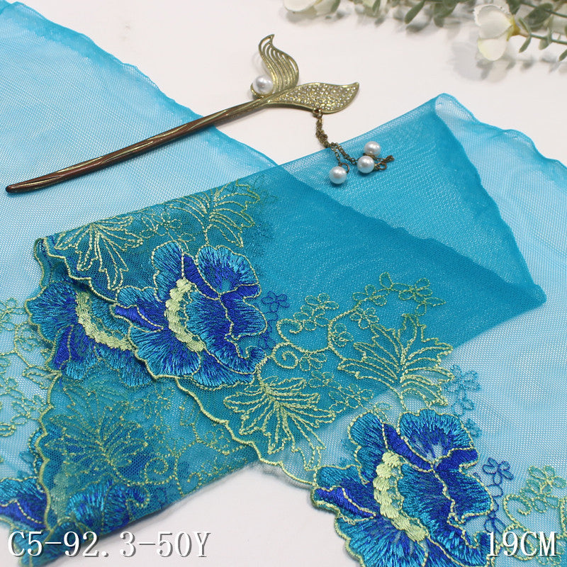 【1pack】-freedombeauty|Purple Mesh Single-Sided Vintage Flower Embroidery Lace 19cm Clothing Home Textile Lace Trim DIY