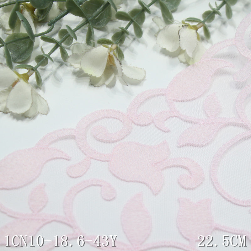 【1pack】-Freedombeauty | Pink Full Vintage Floral Mesh Embroidery Lace 22cm Curtain Sofa Cushion Lace Accessories