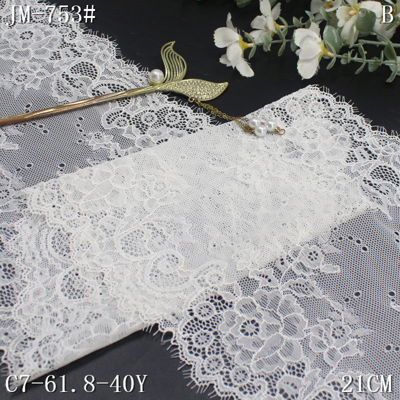 freedombeauty|Asymmetric Retro Floral Lightweight Elastic Eyelash Garment Home Textile 21cm Lace Trim Accessories