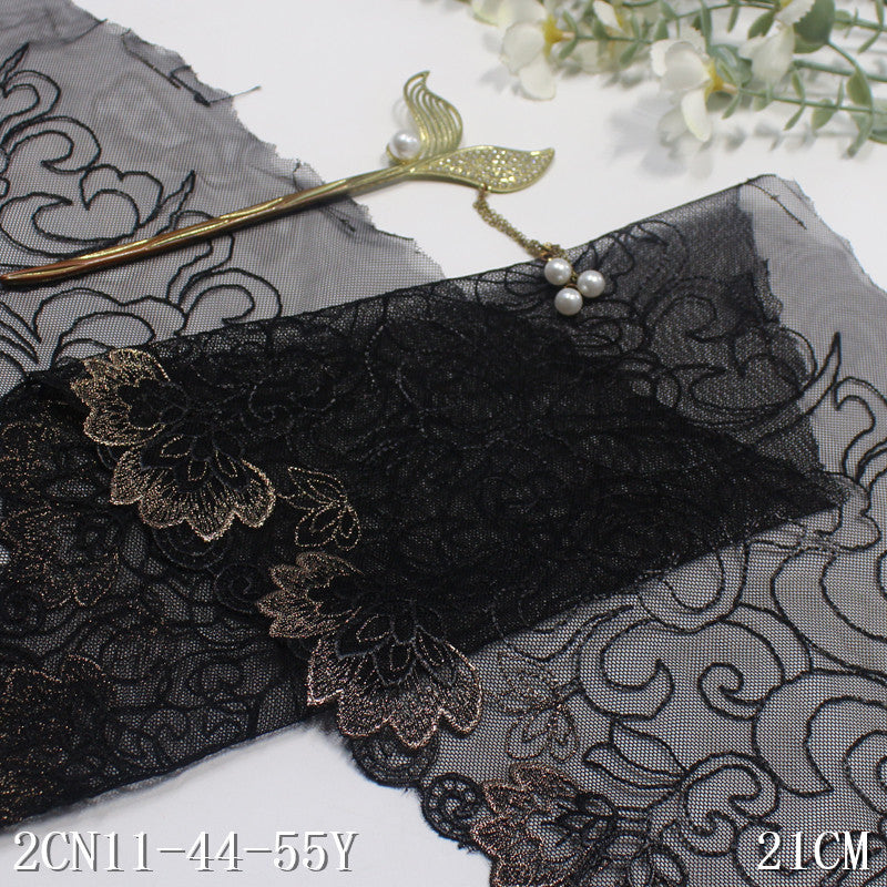 【1pack】-freedombeauty|Black Mesh Single-Sided Vintage Flower Embroidery Trim 21cm Curtain Sofa Cushion Lace Trim Accessories