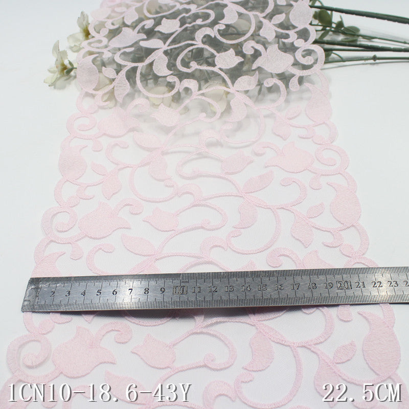 【1pack】-Freedombeauty | Pink Full Vintage Floral Mesh Embroidery Lace 22cm Curtain Sofa Cushion Lace Accessories