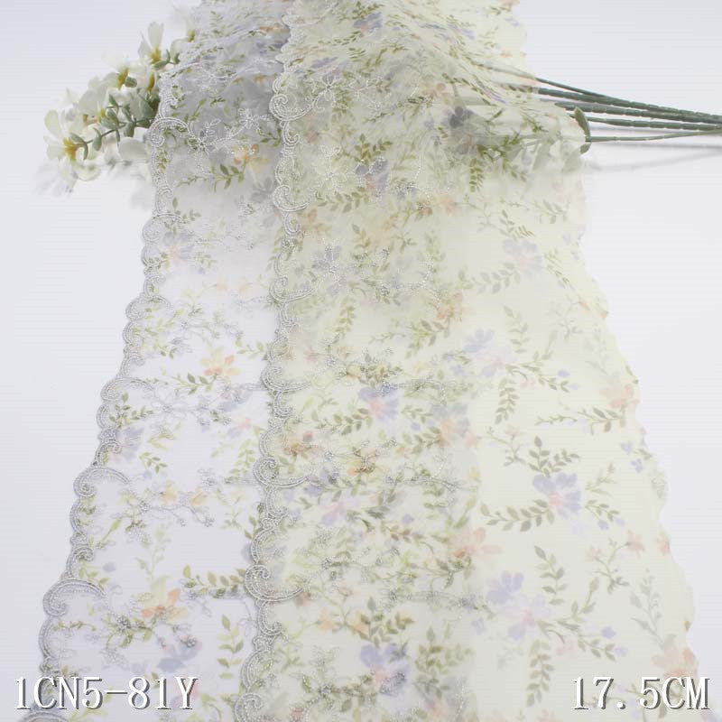 【1pack】-freedombeauty|Two-tone Lightweight Single and Double-sided Polyester Thread Ancient Style Printed Embroidery Lace DIY Hanfu Performance Costume Lace Accessories