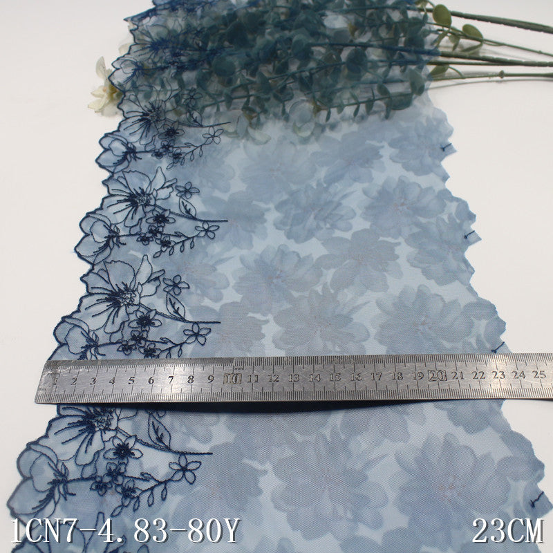 【1pack】-freedombeauty|Printed Mesh Single Edge Ancient Style Flower Embroidery Lace 23cm Traditional Hanfu Lace Trim DIY