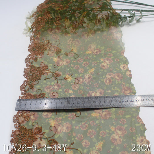 【1pack】-freedombeauty|Green Printed Mesh Single-Sided Water-Soluble Flower Embroidery Trim Curtain Sofa Cushion Lace Trim Accessories