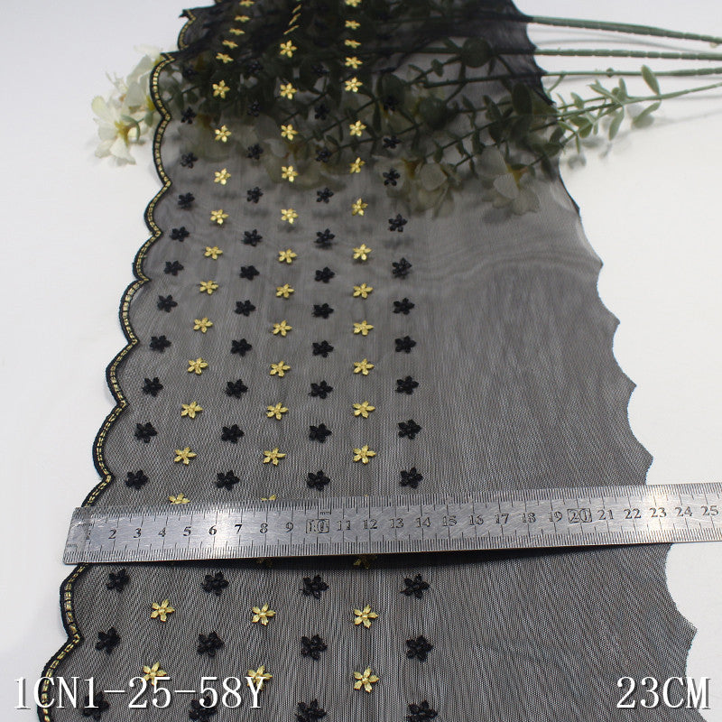 【1pack】-Freedombeauty | Single Side Half Two-Color Small Floral Stretch Embroidery Lace Curtain Sofa Cushion Lace Accessories DIY