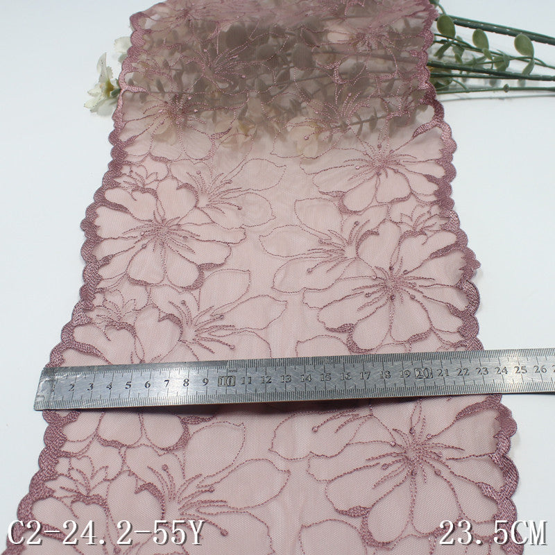 【1pack】-freedombeauty|Mocha Brown Double-Sided Retro Large Flower Elastic Embroidery 23cm Clothing Home Textile Lace Trim DIY