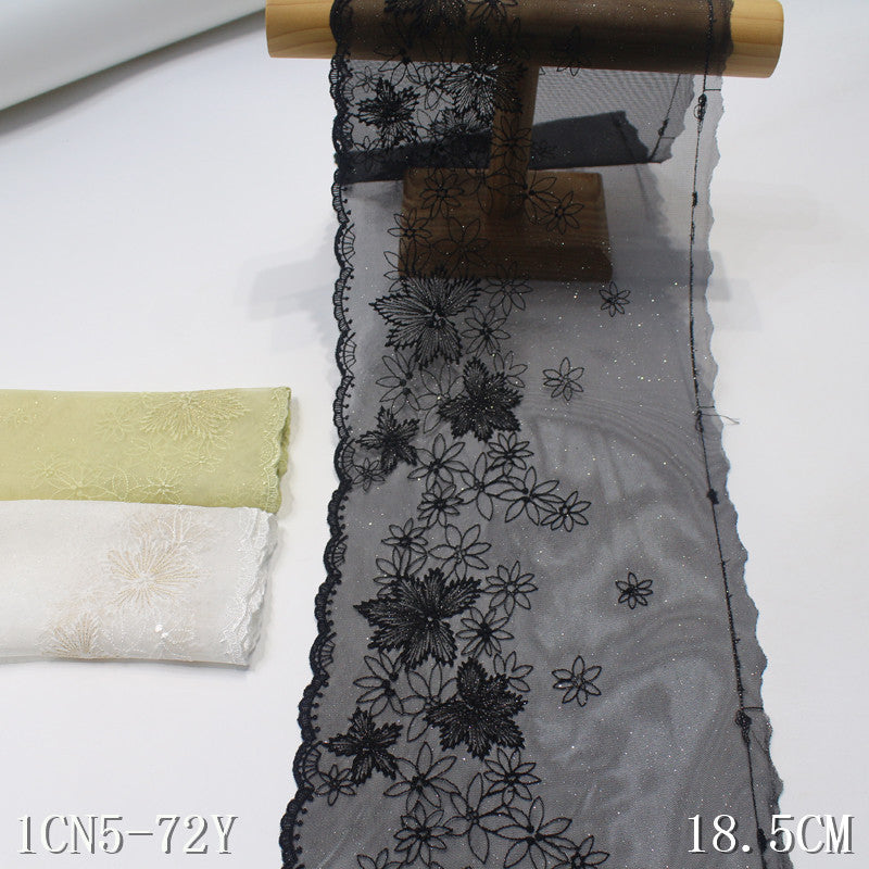 【1pack】-freedombeauty|Multicolor Glitter Single Edge Vintage Flower Mesh Embroidery 18cm Clothing Home Textile Lace Trim DIY