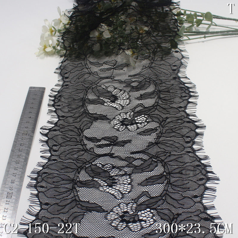 freedombeauty|Black Double Wave Asymmetrical Vintage Leaf Non-Elastic Eyelash Garment Home Textile 23cm Lace Trim Accessories