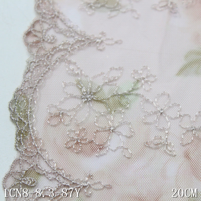 【1pack】-freedombeauty|Printed Mesh Single Edge French Flower Embroidery Lace 20cm Clothing Home Textile Lace Trim DIY
