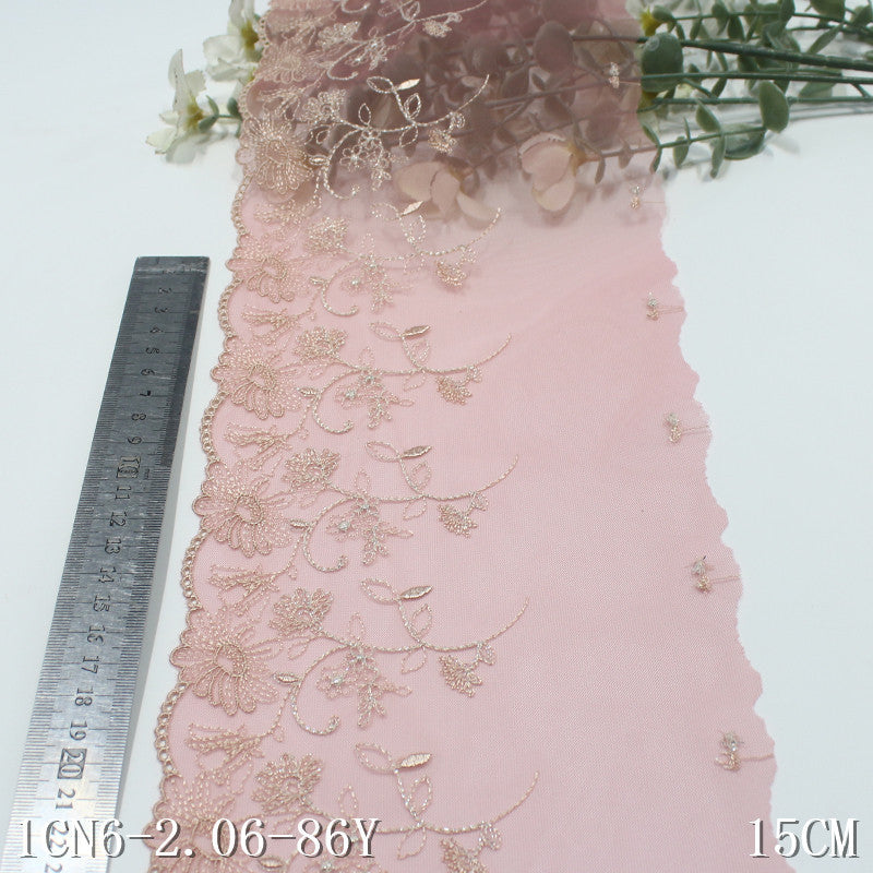 【1pack】-freedombeauty|Multicolor Single-Sided Japanese Style Silver Thread Flower Mesh Embroidery 15cm Clothing Home Textile Lace Trim DIY