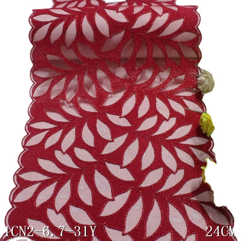 【1pack】-freedombeauty|Red Mesh Polyester Thread Gold Thread Leaf Embroidery Trim Accessories Curtain Festive Sofa Cushion Trim