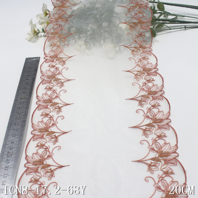 【1pack】-Freedombeauty | White Mesh Single Bilateral Antique Flower Embroidery Lace 18cm Han Chinese Clothing Lace Accessories