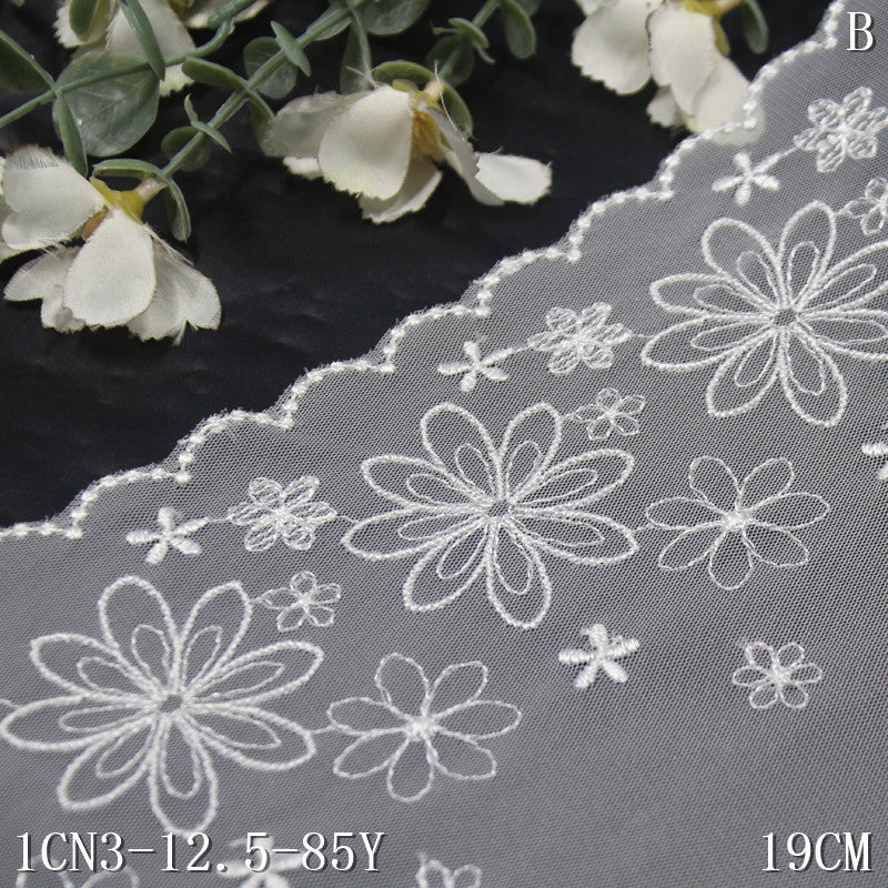 【1pack】-Freedombeauty | White Single-Side Japanese Style Fresh Flower Mesh Embroidered Lolita Clothing Lace Accessories