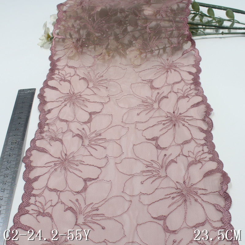 【1pack】-freedombeauty|Mocha Brown Double-Sided Retro Large Flower Elastic Embroidery 23cm Clothing Home Textile Lace Trim DIY