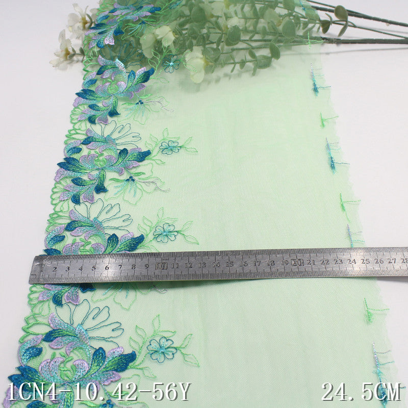 【1pack】-freedombeauty|Green Mesh Single-Sided Polyester Flower Narrow Embroidery Trim Accessories Curtain Table Edge Fabric Trim