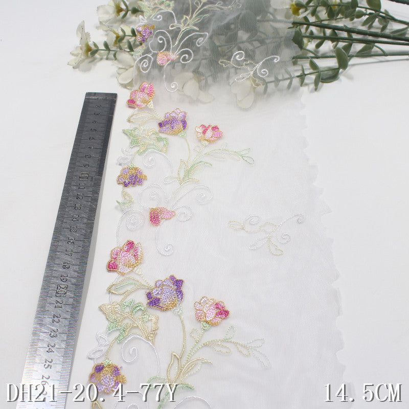 【1pack】-Freedombeauty | White Mesh Single Side Colorful Small Fresh Flower Cluster Stretch Embroidery Light Skirt Clothing Home Textile Accessories