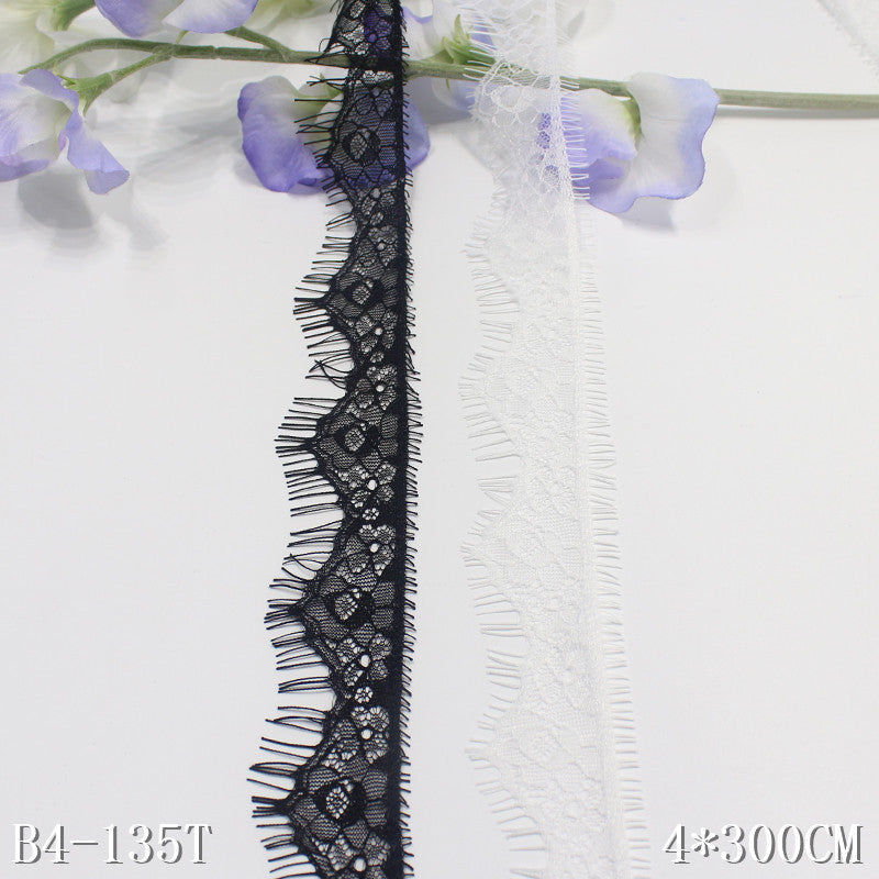 freedombeauty|Black and White Single Wave Retro Flower Lightweight Non-Elastic Eyelash Clothing Home Textile 4cm Lace Trim DIY