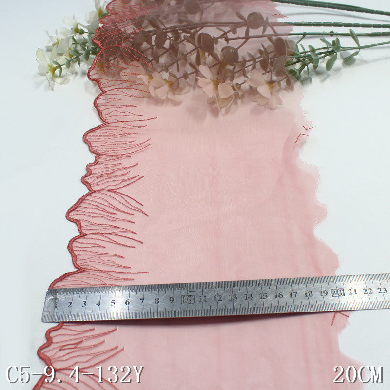 【1pack】-freedombeauty|Two-tone Mesh Single-sided Ancient Style Polyester Thread Embroidery Lace Trim Performance Costume Curtain 21cm Lace Trim Accessories