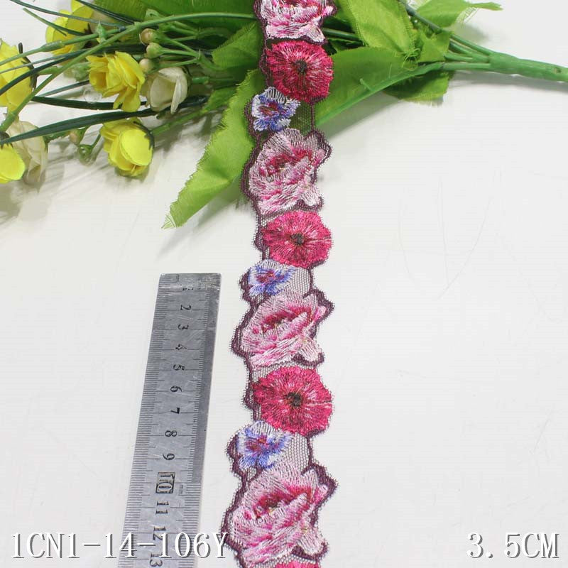 freedombeauty|Rose Red Small Flower Pattern Narrow Embroidery Trim DIY Handmade Accessories Curtain Sofa Cushion Trim