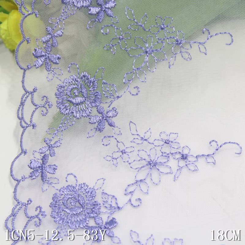 【1pack】-freedombeauty|Purple Single-Sided Fresh Embroidery Pattern Mesh Lace Trim DIY Lingerie Curtain Lace Trim Accessories