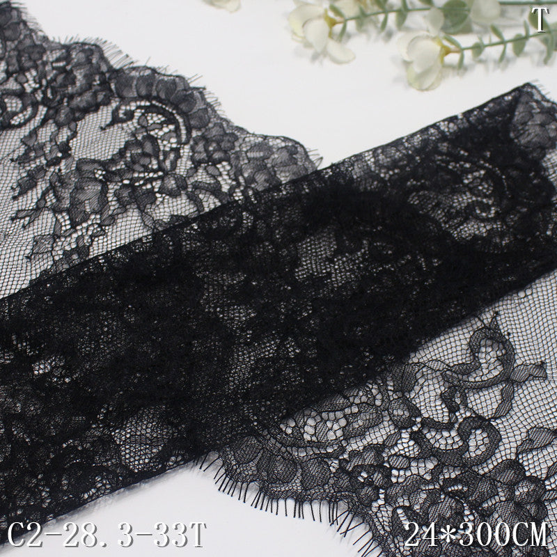 freedombeauty|Black and White Double Wave Thread Pattern French Style Lightweight Non-Elastic Eyelash Tablecloth Underwear Decoration Lace Trim