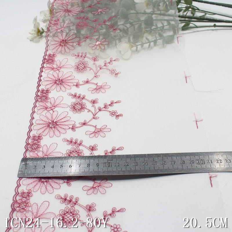 【1pack】-freedombeauty|White Mesh Vintage Single Wave Raspberry Red Polyester Thread Flower Embroidery Trim Women's Clothing Home Textile Accessories DIY