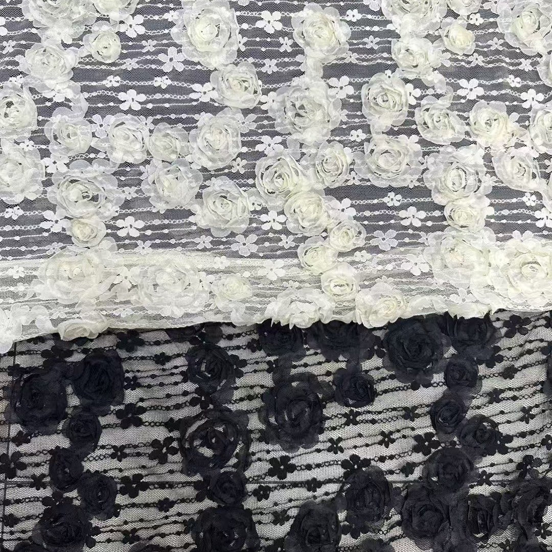 freedombeauty|Full Rope Embroidery Craft Sequin Flower Non-Stretch Chenille Lace Fabric for Women's Cheongsam Wedding Dress Loungewear Fabric