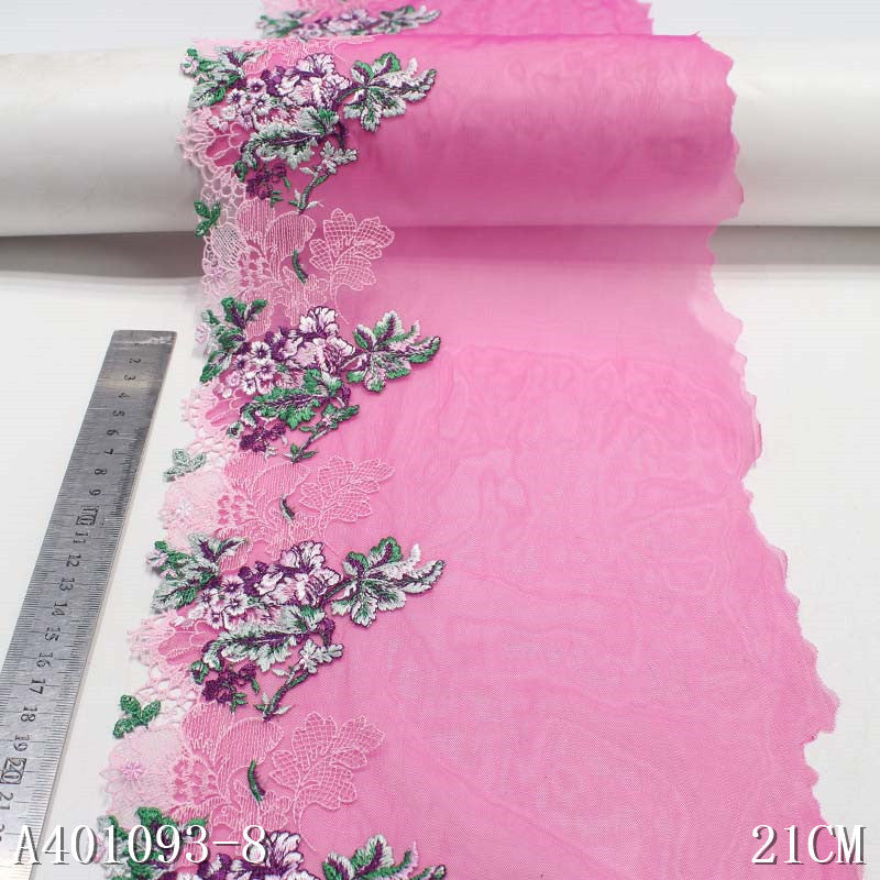 【1pack】-Freedombeauty | Pink Four-Corner Mesh Polyester Thread Exquisite Flower Embroidery Lace Accessories Curtain Sofa Cushion Lace