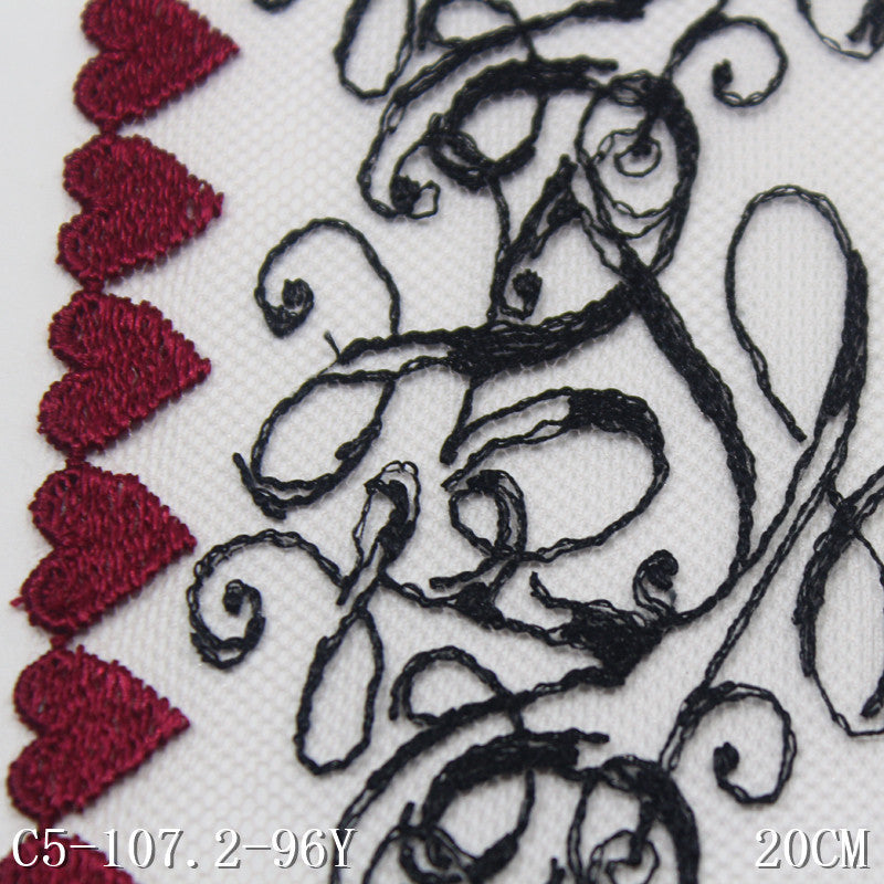 【1pack】-Freedombeauty | Pink Mesh Unilateral Love French Pattern Embroidered Lace Curtain Sofa Cushion Lace Accessories