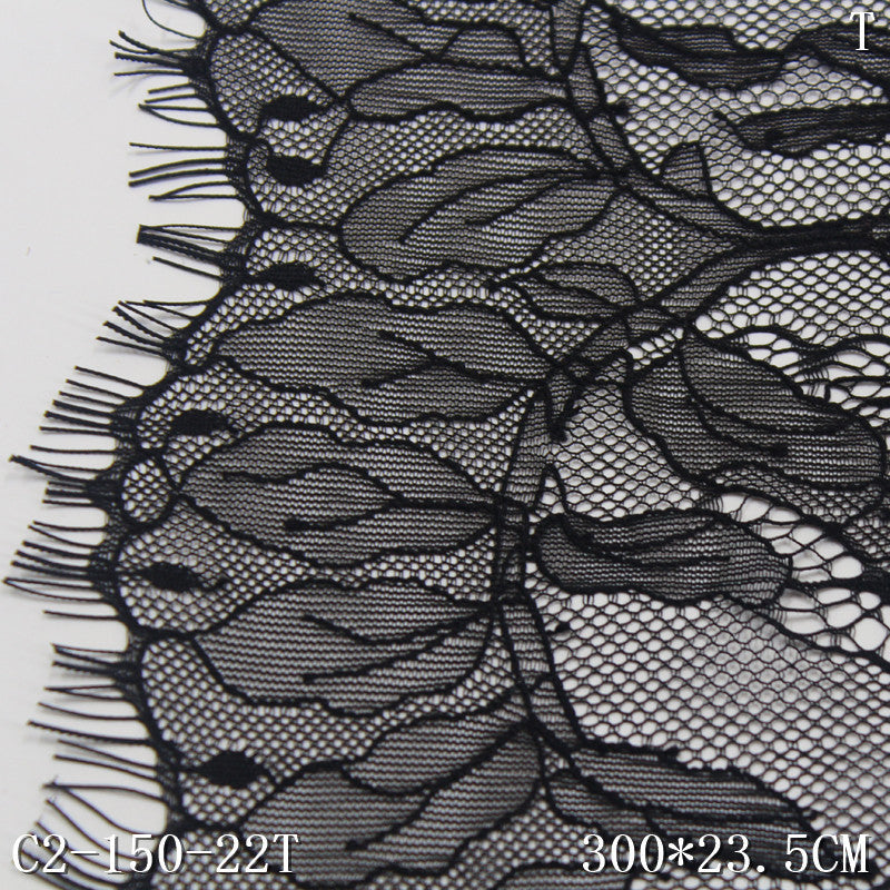 freedombeauty|Black Double Wave Asymmetrical Vintage Leaf Non-Elastic Eyelash Garment Home Textile 23cm Lace Trim Accessories