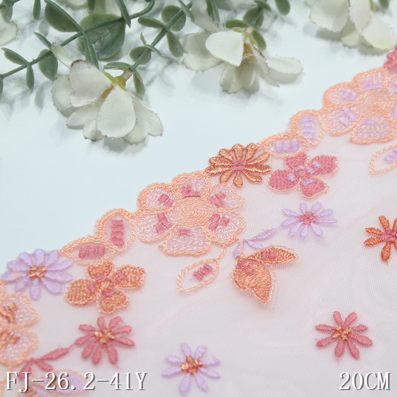 【1pack】-Freedombeauty | Pink Bilateral Fresh Flowers Stretch Embroidery Lace Lolita Clothing Lace Accessories