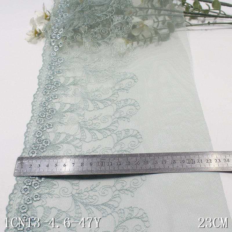 【1pack】-freedombeauty|Green French Style Single-Sided Silver Thread Small Flower Mesh Embroidery 19cm Curtain Sofa Cushion Lace Trim Accessories