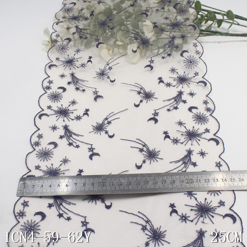 【1pack】-freedombeauty|Pink Mesh Double Wave Sun Moon Star Embroidery Trim Curtain Sofa Cushion 25cm Lace Trim Accessories