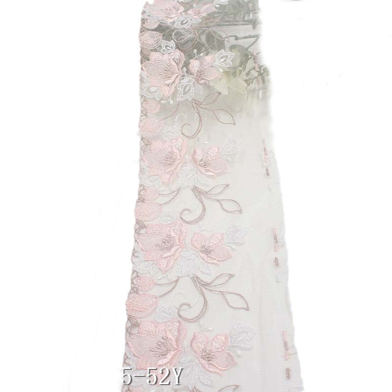 【1pack】-freedombeauty|White Mesh Single-Sided Vintage Polyester Texture Flower Embroidery Lace DIY Clothing Lace Trim Accessories