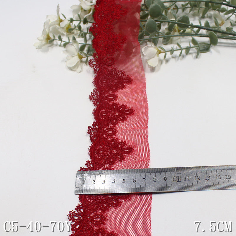 【1pack】-freedombeauty|Two-Color Single-Sided Ancient Style Water-Soluble Pattern Mesh Embroidery 7cm Clothing Hair Accessories Lace Trim Accessories