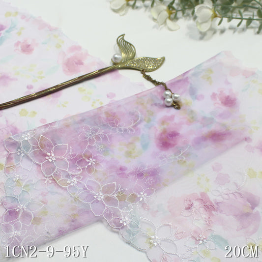 【1pack】-freedombeauty|Printed Mesh Single Edge Fresh Flower Embroidery Trim 20cm Curtain Sofa Cushion Lace Trim Accessories