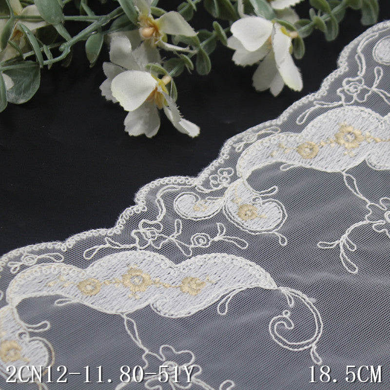 【1pack】-freedombeauty|White Mesh Single-Sided Vintage Small Flower Elastic Embroidery Clothing Home Textile 18cm Lace Trim DIY Accessories